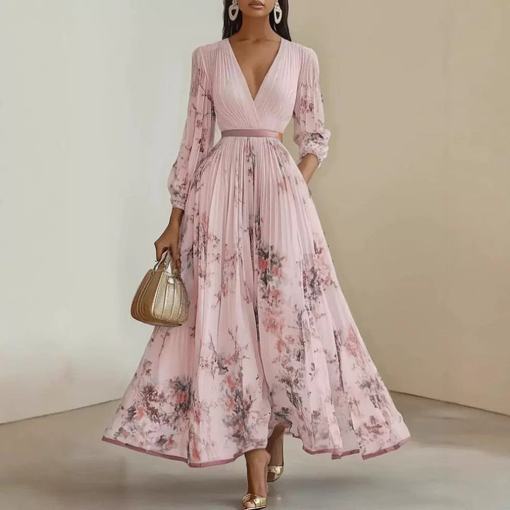Women's Gorgeous Maxi Dress with Deep V-Neck and Floral Design Lisslune