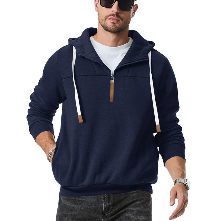 Men's sporty hooded pullover with half zipper and elastic hem Lisslune