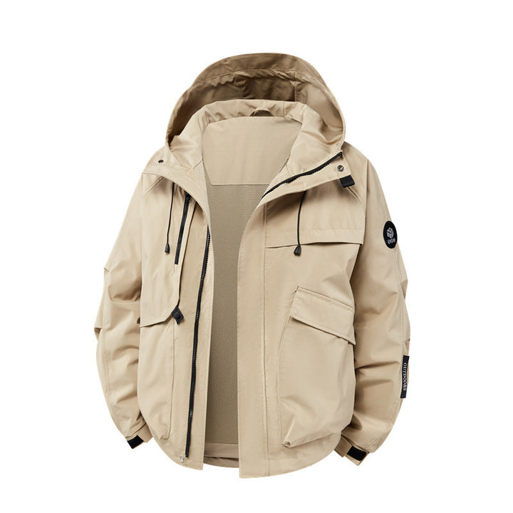 Men's technical outdoor jacket with waterproof material and numerous zippered pockets Lisslune