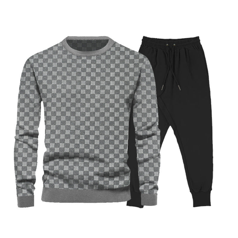 Men's casual sports set with checkered design and elastic waistband Lisslune
