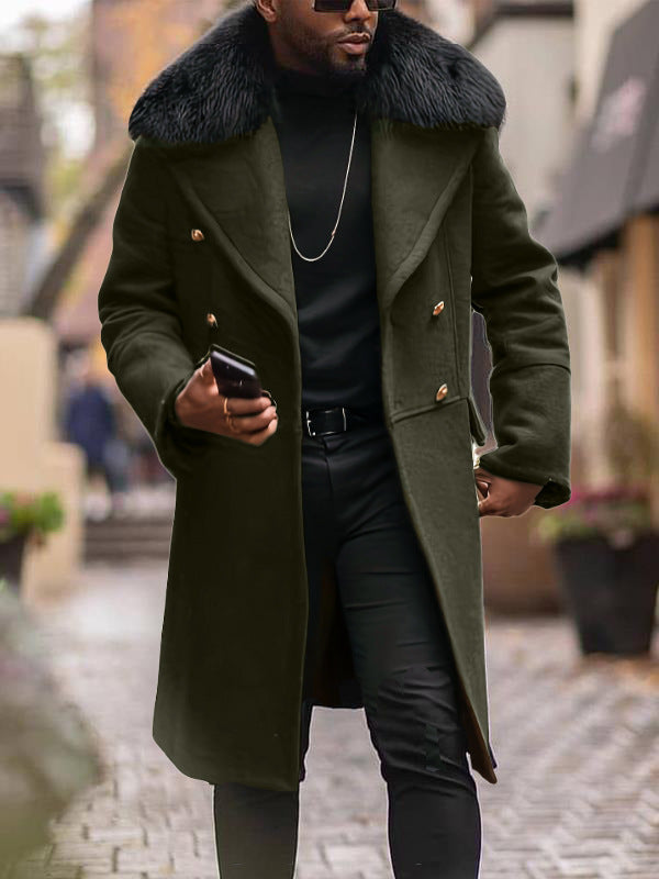 Men's elegant long coat with luxurious fur collar Lisslune