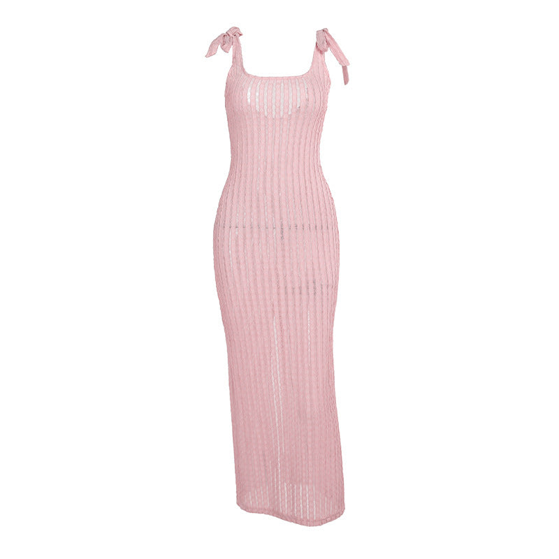 Women Simple Knit Dress with Adjustable Straps and Refined Sheerness Lune London
