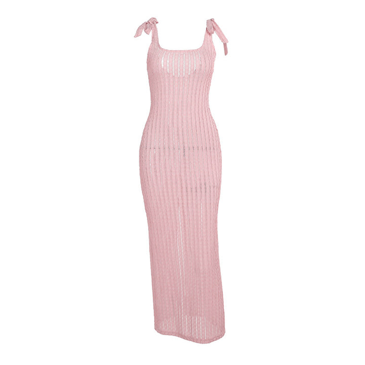 Women Simple Knit Dress with Adjustable Straps and Refined Sheerness Lune London