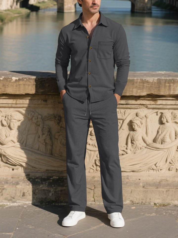 Men's stylish leisure suit set with comfortable cut and elegant button placket Lisslune