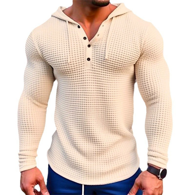 Men's casual waffle texture hoodie with button placket Lisslune