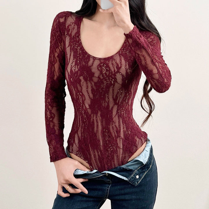 Women's crochet bodysuit with transparent lace pattern Lisslune