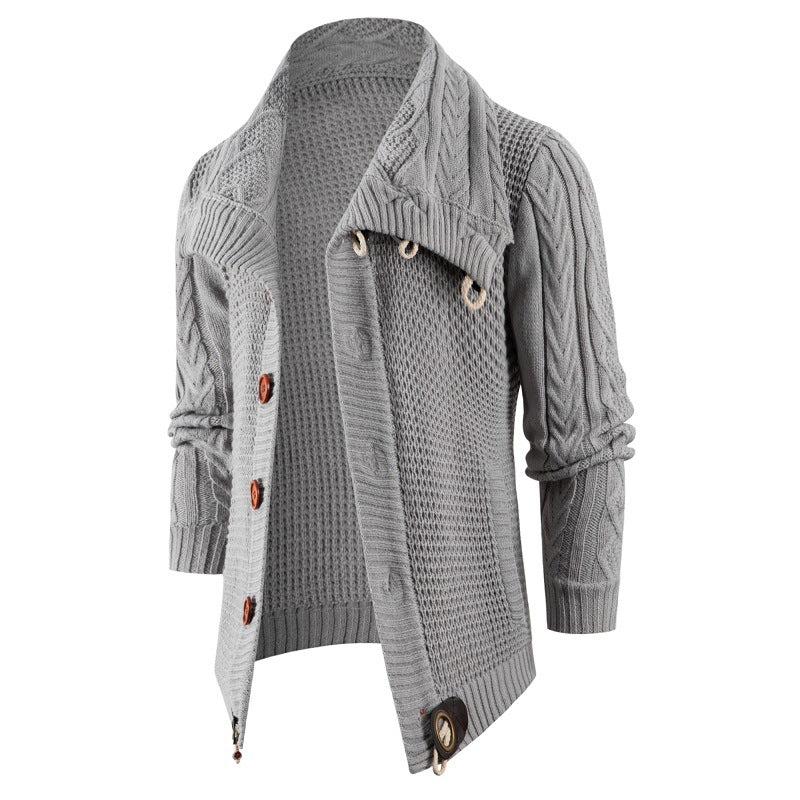 Men's chunky knit cardigan with foldable neckline Lisslune