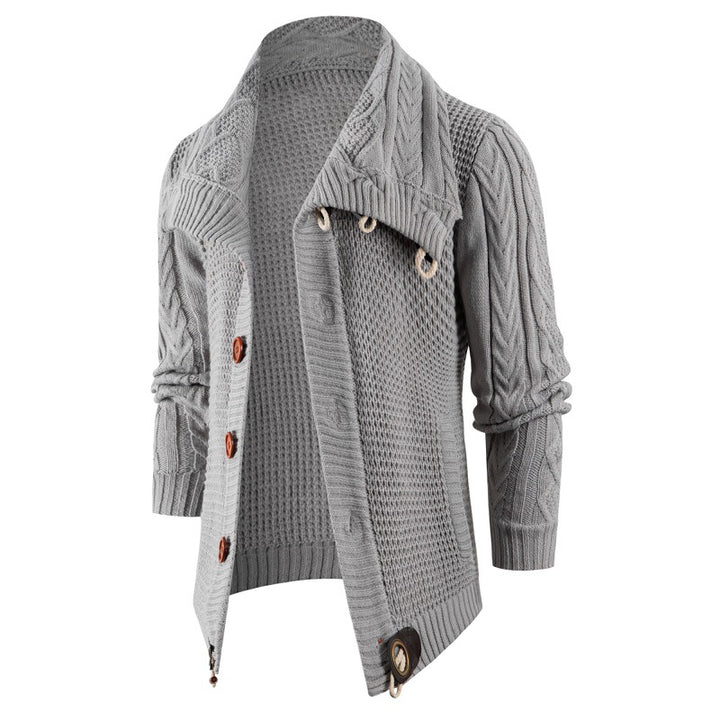 Men's chunky knit cardigan with foldable neckline Lisslune