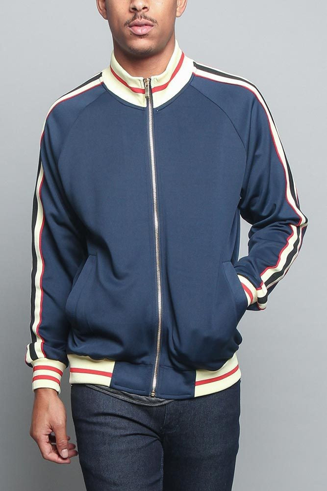 Men's sporty sweat jacket with contrasting color accents and high-quality zipper Lisslune