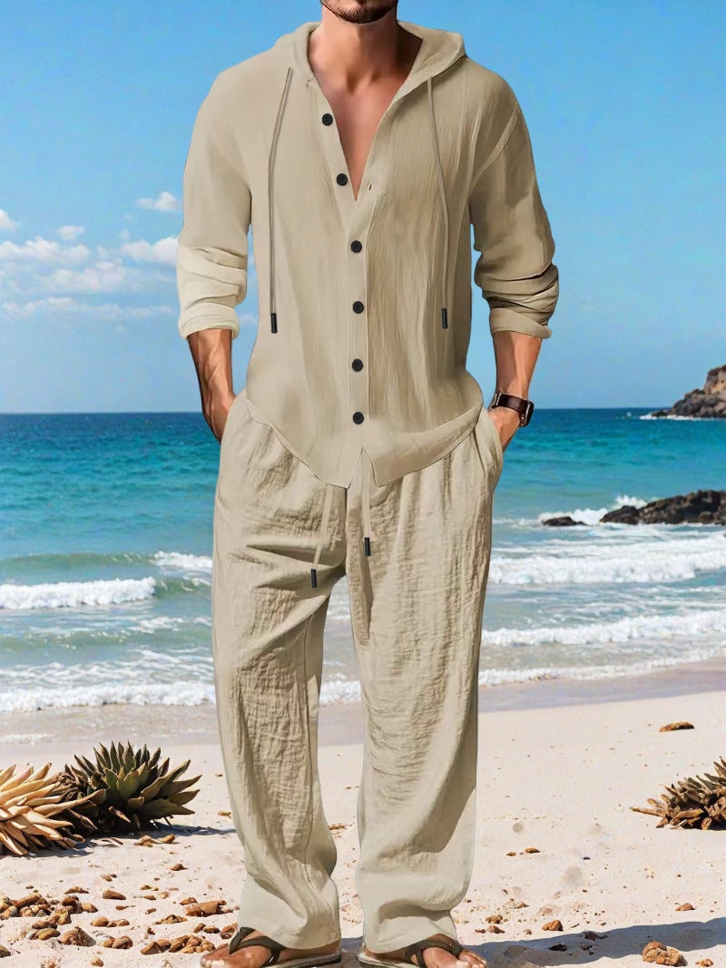 Men's casual knit suit with practical drawstring and modern collar Lisslune