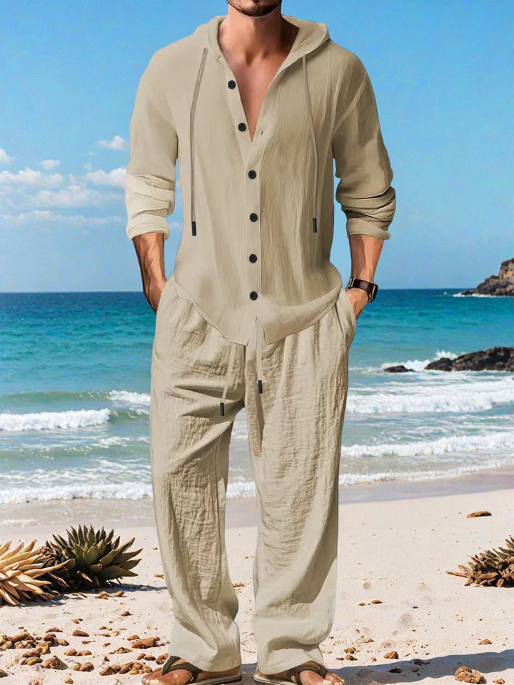 Men's casual knit suit with practical drawstring and modern collar Lisslune