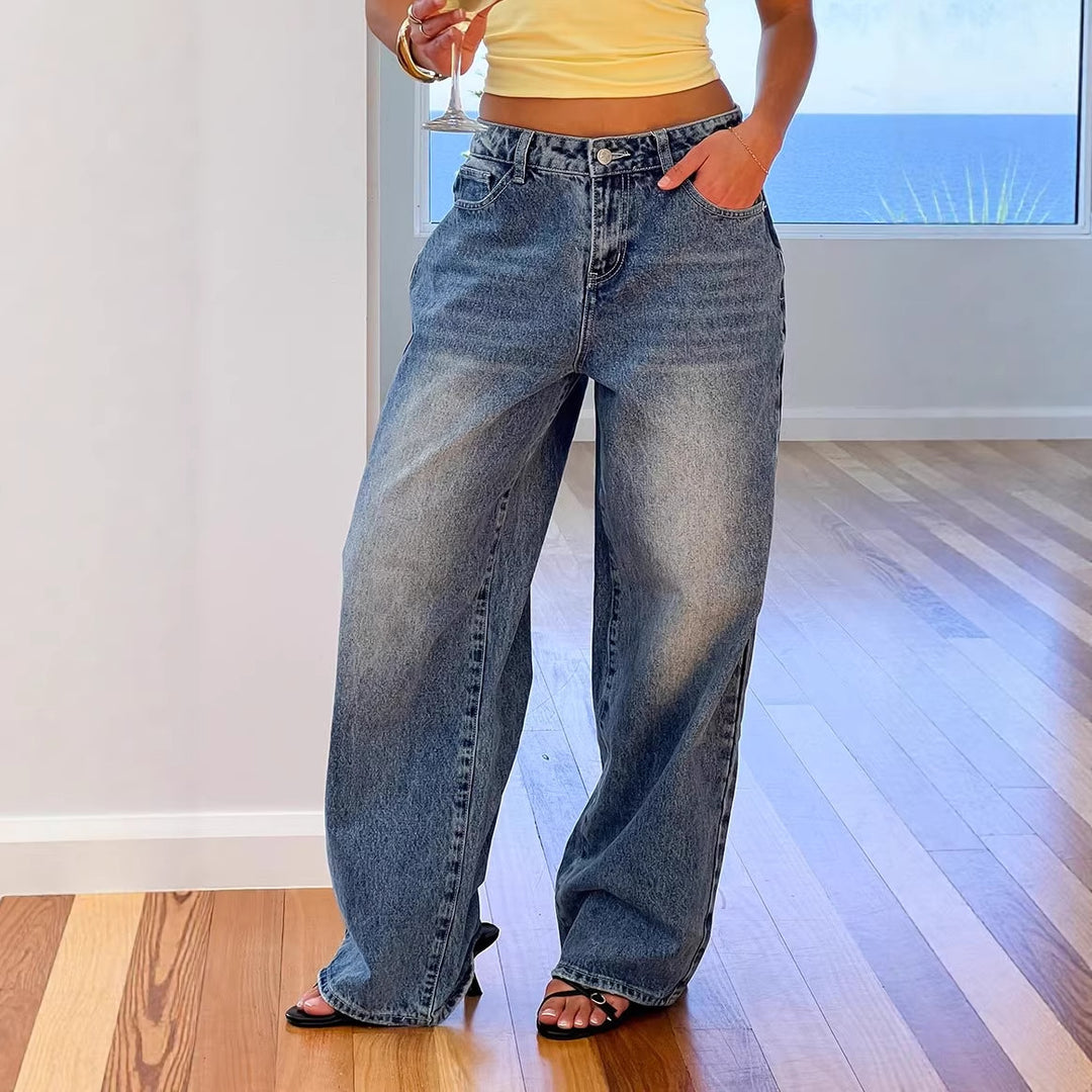 Women's wide-cut jeans with a high waist and casual style Lisslune