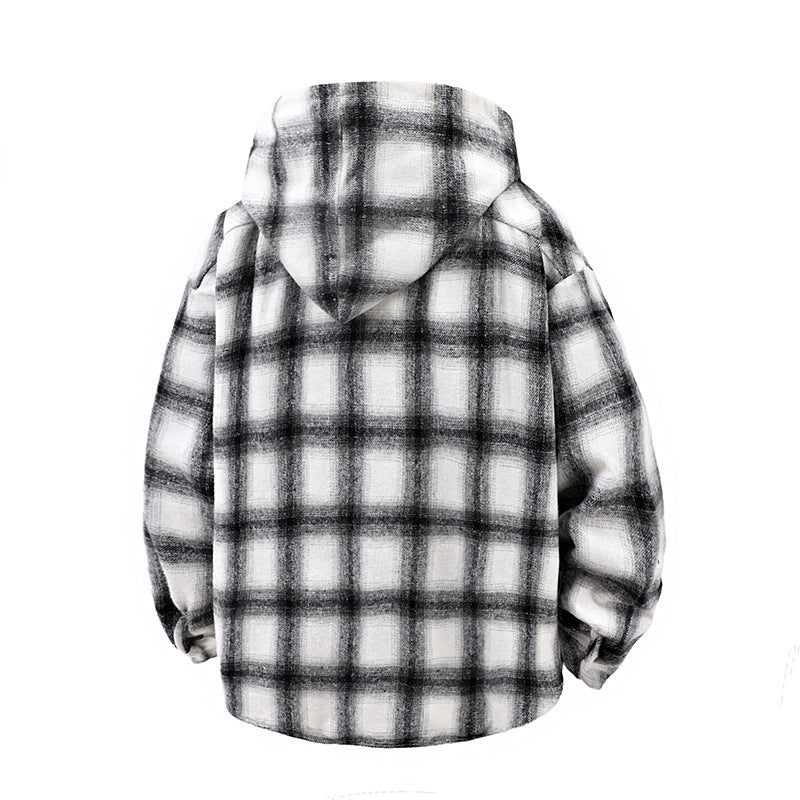 Men's Casual Checkered Mold Cover with Hood and Button Design Lisslune