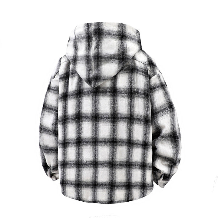 Men's Casual Checkered Mold Cover with Hood and Button Design Lisslune