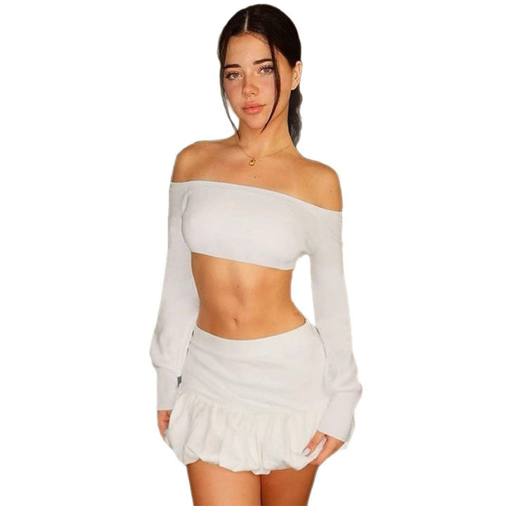 Damen Off-Shoulder Crop-Top und Faltenrock Set Lisslune