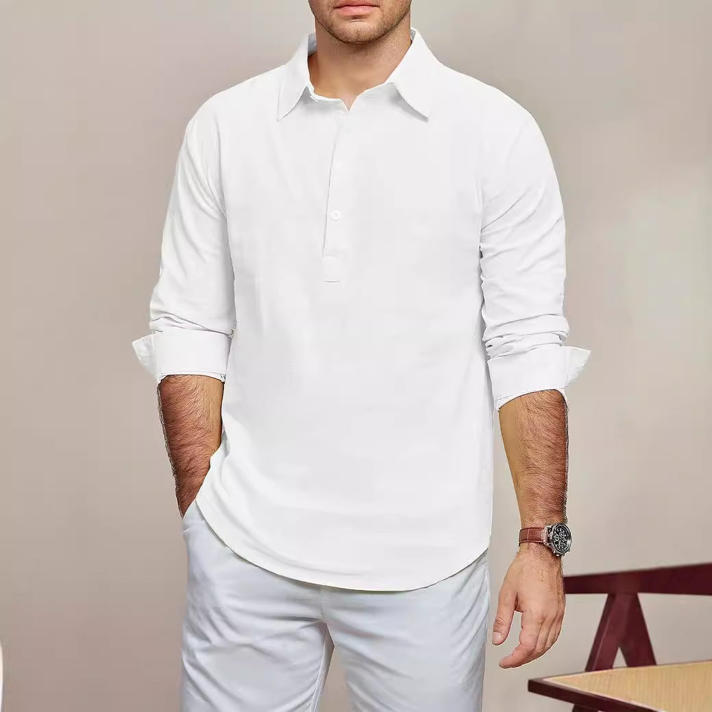 Men's casual long-sleeve shirt with button placket and fine structure Lisslune