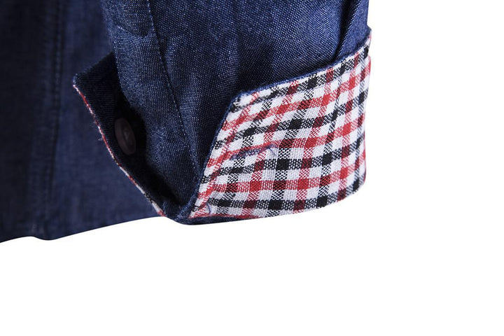 Men's denim long-sleeve shirt with contrasting buttons and chest pocket Lisslune