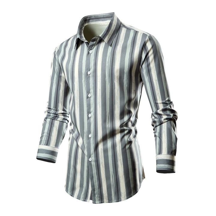Men's long-sleeve shirt with a stylish striped pattern Lisslune