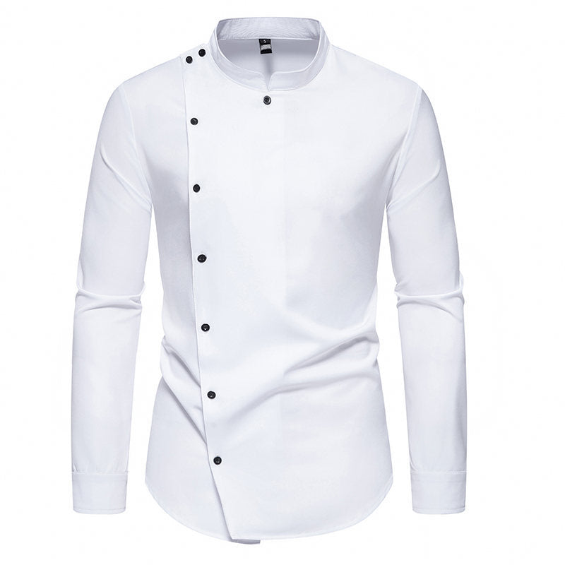 Men's long sleeve shirt with modern button design and stand-up collar Lisslune