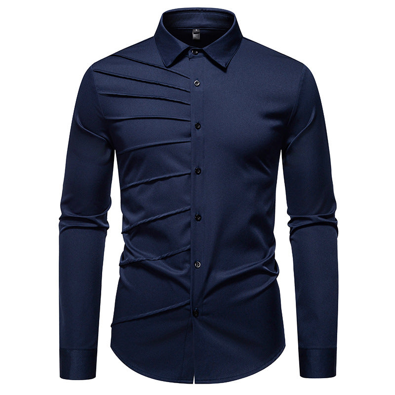 Men's fashionable long sleeve shirt with extravagant pleat design Lisslune