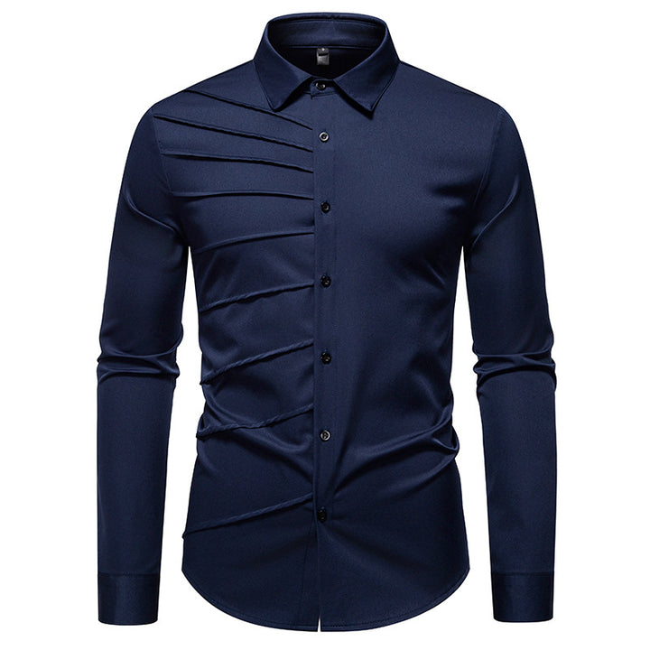 Men's fashionable long sleeve shirt with extravagant pleat design Lisslune