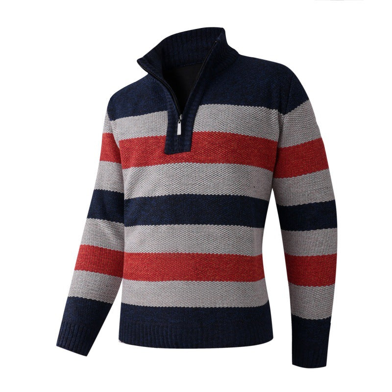 Men's fashionable stand-up collar sweater with decorative stripes Lisslune
