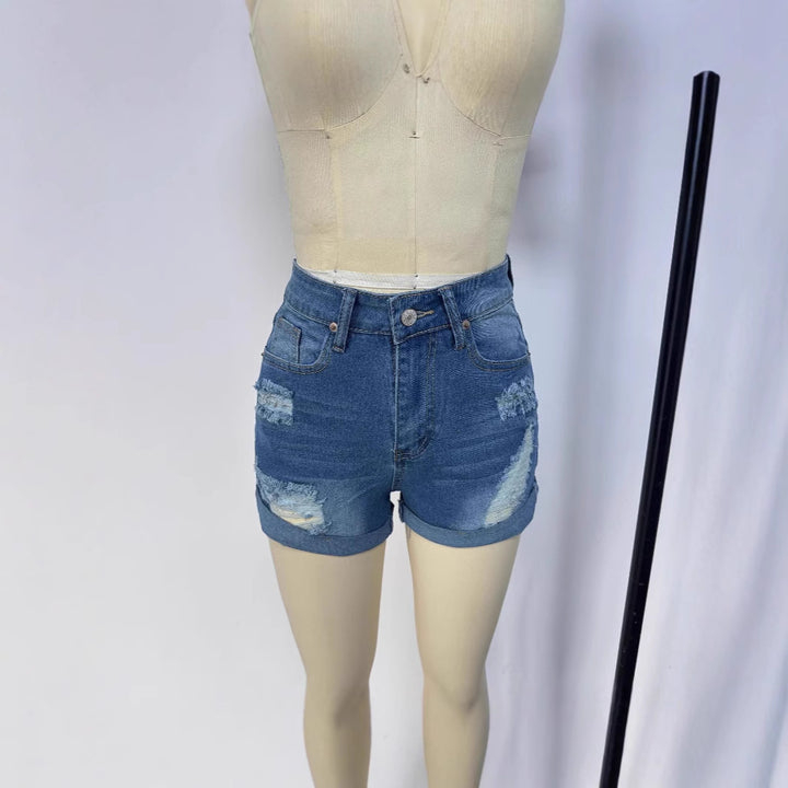 Women's short destroyed denim shorts in a casual look with rolled hems and stylish tear details Lisslune