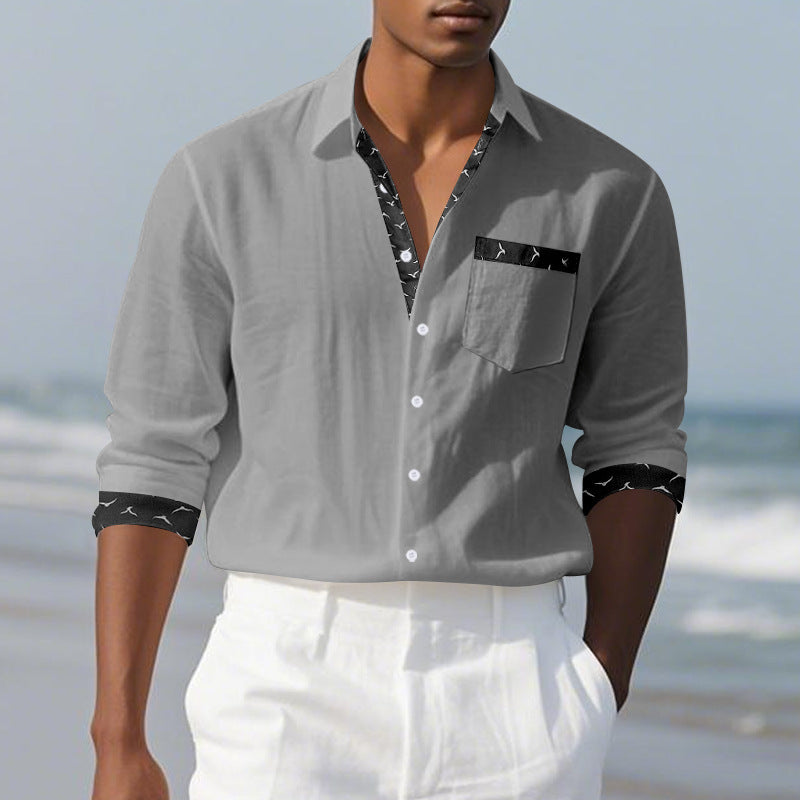 Men's Elegant Long Sleeve Shirt with Contrast Details and Breast Pocket Lisslune