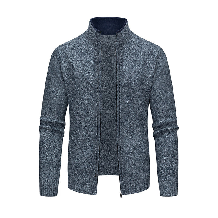 Men's Cardigan with Modern Cable Pattern and Zipper Lisslune