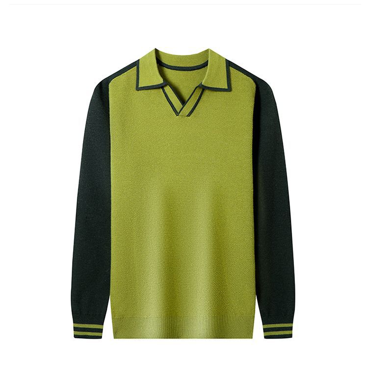 Men's fine-knit pullover with V-neck and fashionable contrast design Lisslune
