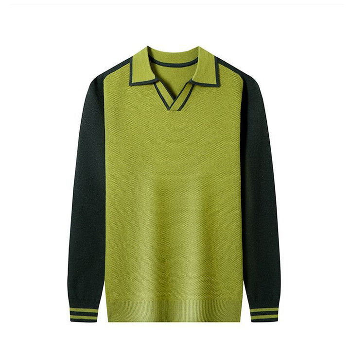 Men's fine-knit pullover with V-neck and fashionable contrast design Lisslune