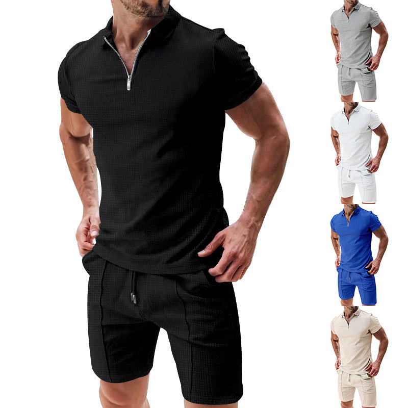 Men's sporty short-sleeve shirt with zipper and matching shorts Lisslune