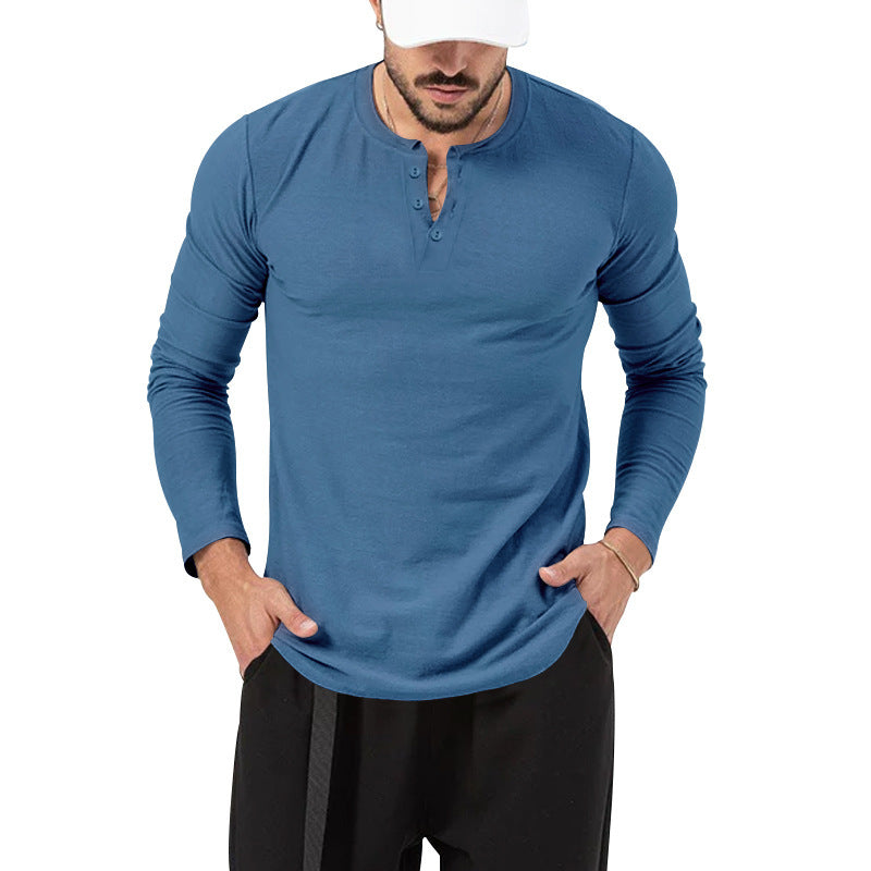 Men's Long Sleeve Henley Shirt with Stylish Button Closure Lisslune