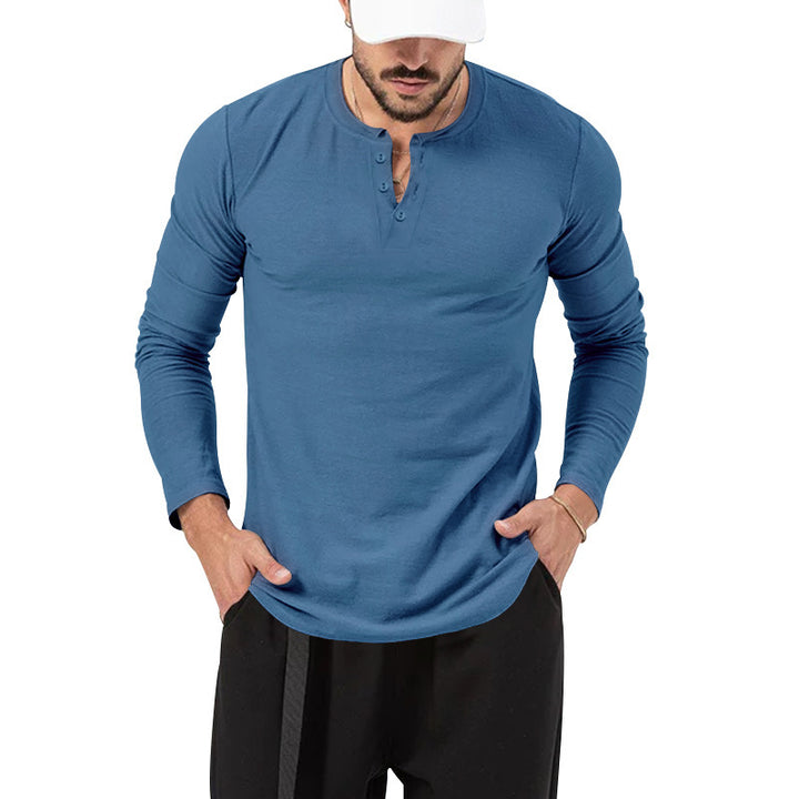 Men's Long Sleeve Henley Shirt with Stylish Button Closure Lisslune