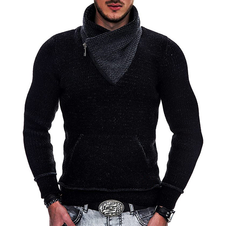 Men's Long Sleeve Hoodie with Asymmetric Zipper and Textured Knit Design Lisslune