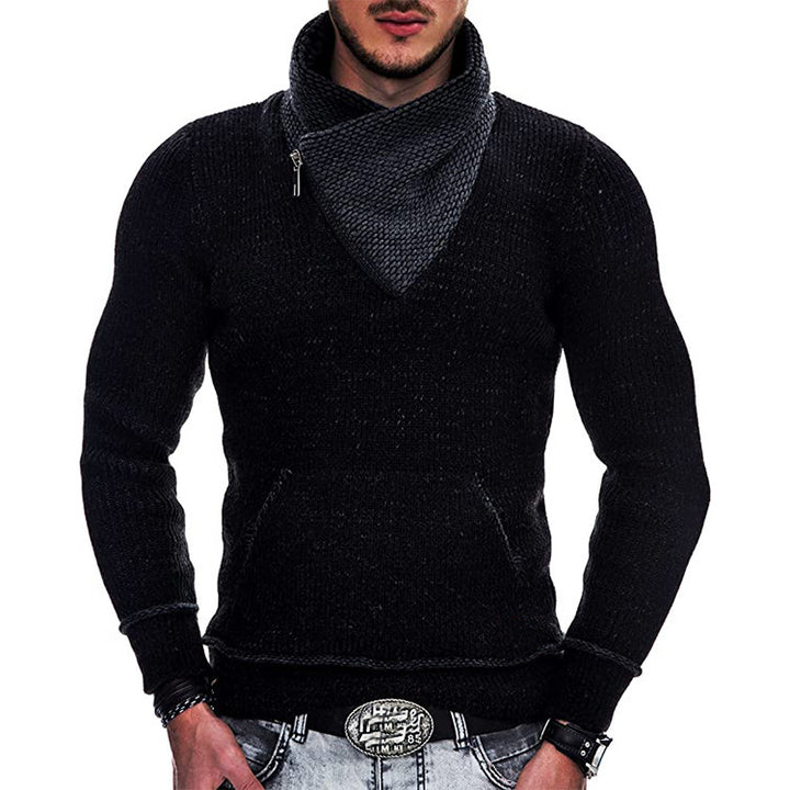 Men's Long Sleeve Hoodie with Asymmetric Zipper and Textured Knit Design Lisslune