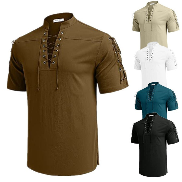 Men's casual short-sleeve shirt with lacing Lisslune