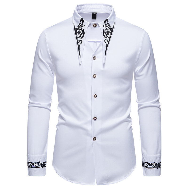 Men's Long Sleeve Shirt with Ornamental Accents Lisslune