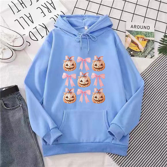 Women's Hoodie with Cheerful Pumpkin Design Lisslune
