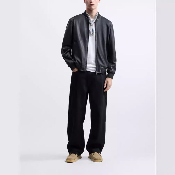 Men's stylish biker jacket made of high-quality synthetic leather with practical pockets Lisslune