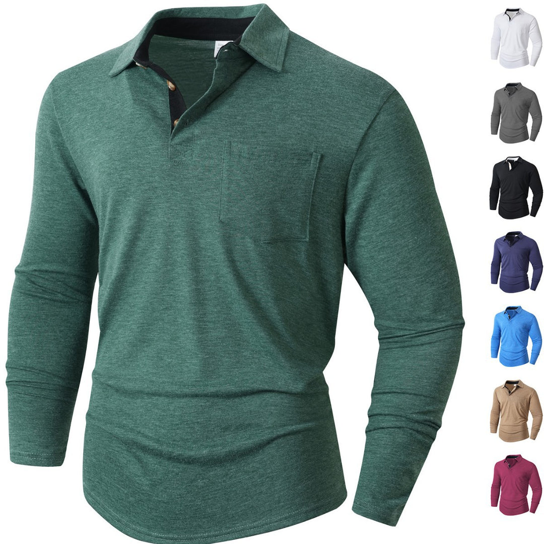 Men's elegant long sleeve polo shirt with modern collar and light stretch Lisslune