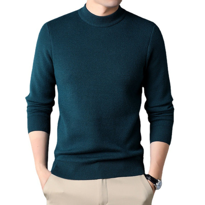 Men's Fine Knit Pullover with High Collar and Slim Fit Lisslune