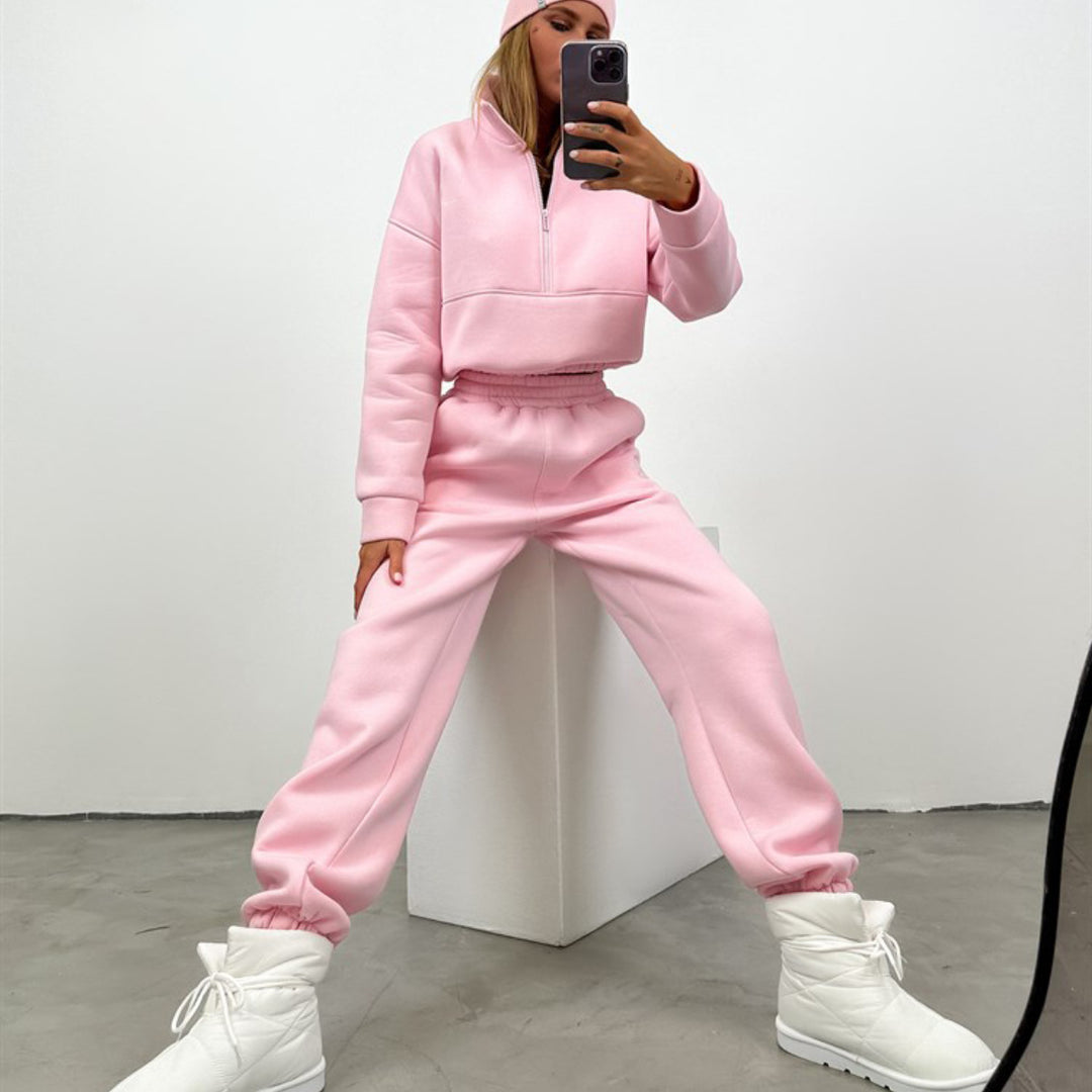 Women's sporty loungewear set with high collar and elastic waist Lisslune