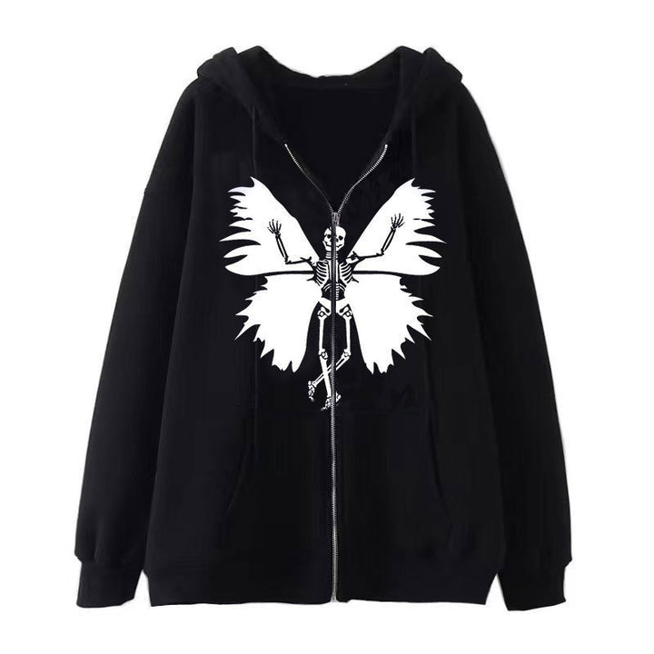 Women’s zip hoodie with unique skeleton and butterfly design Lisslune