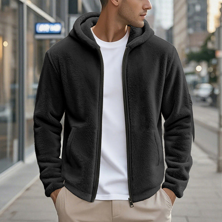 Men's fleece jacket with practical zipper and hood Lisslune