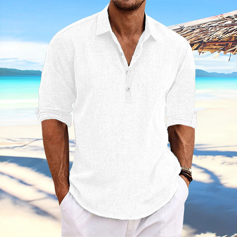 Men's Casual Long Sleeve Henley Shirt with Textured Surface Lisslune