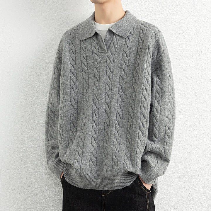 Men's knit sweater with nautical cable pattern and classic collar Lisslune