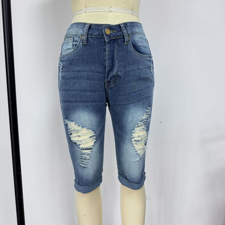 Women's Stylish Destroyed Denim Shorts with High Waist and Torn Details Lisslune