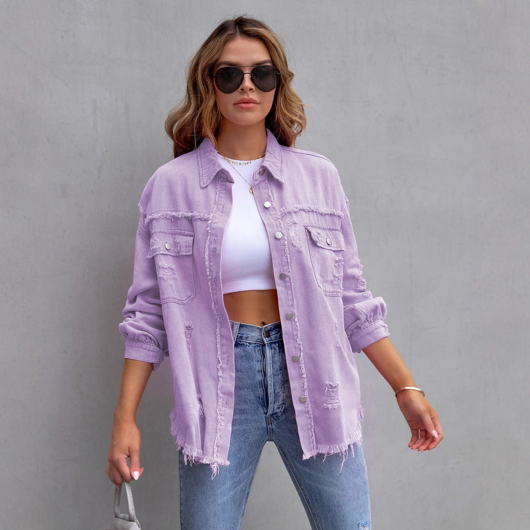 Women's denim jacket in a casual oversized cut with frayed details Lisslune