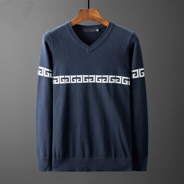 Men's V-Neck Sweater with Modern Graphic Pattern Lisslune